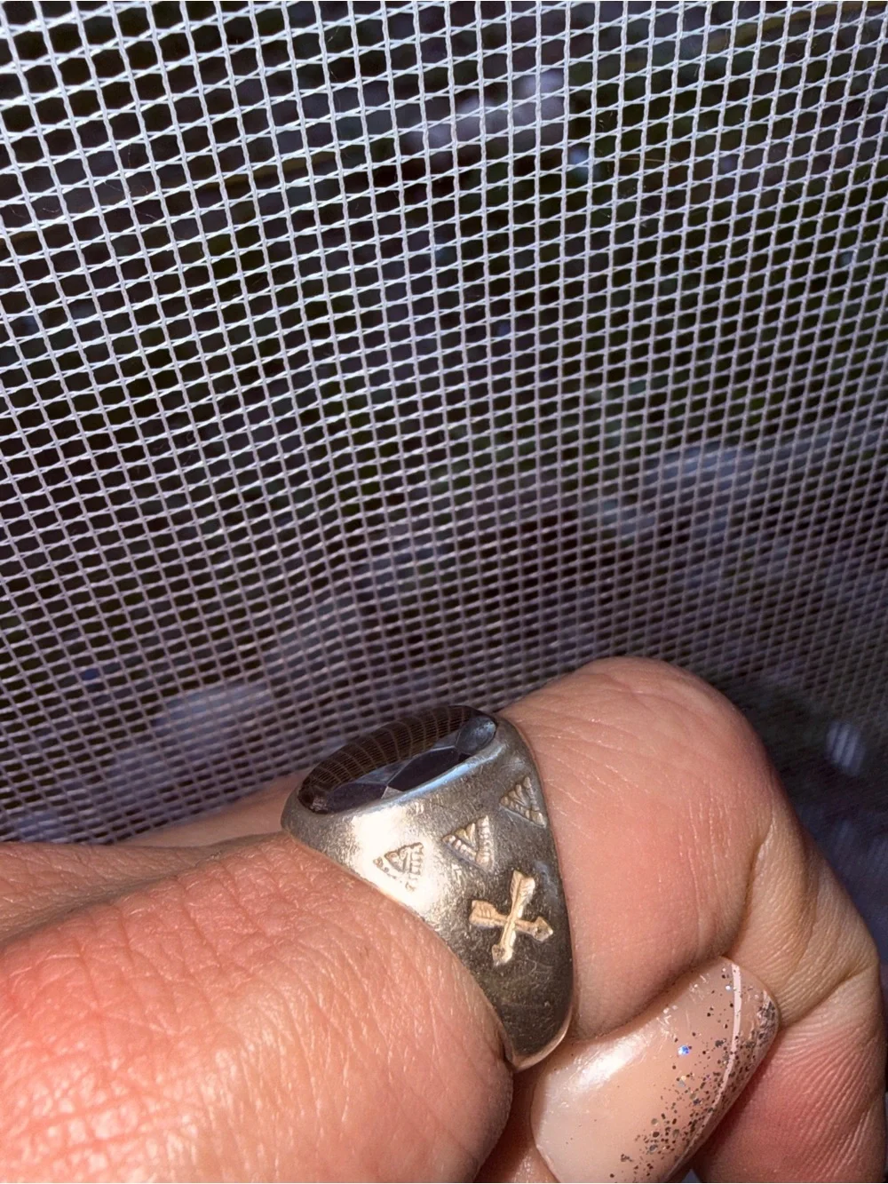 Vintage Sterling Silver Faceted Hematite Men's Southwestern Ring sz 8?